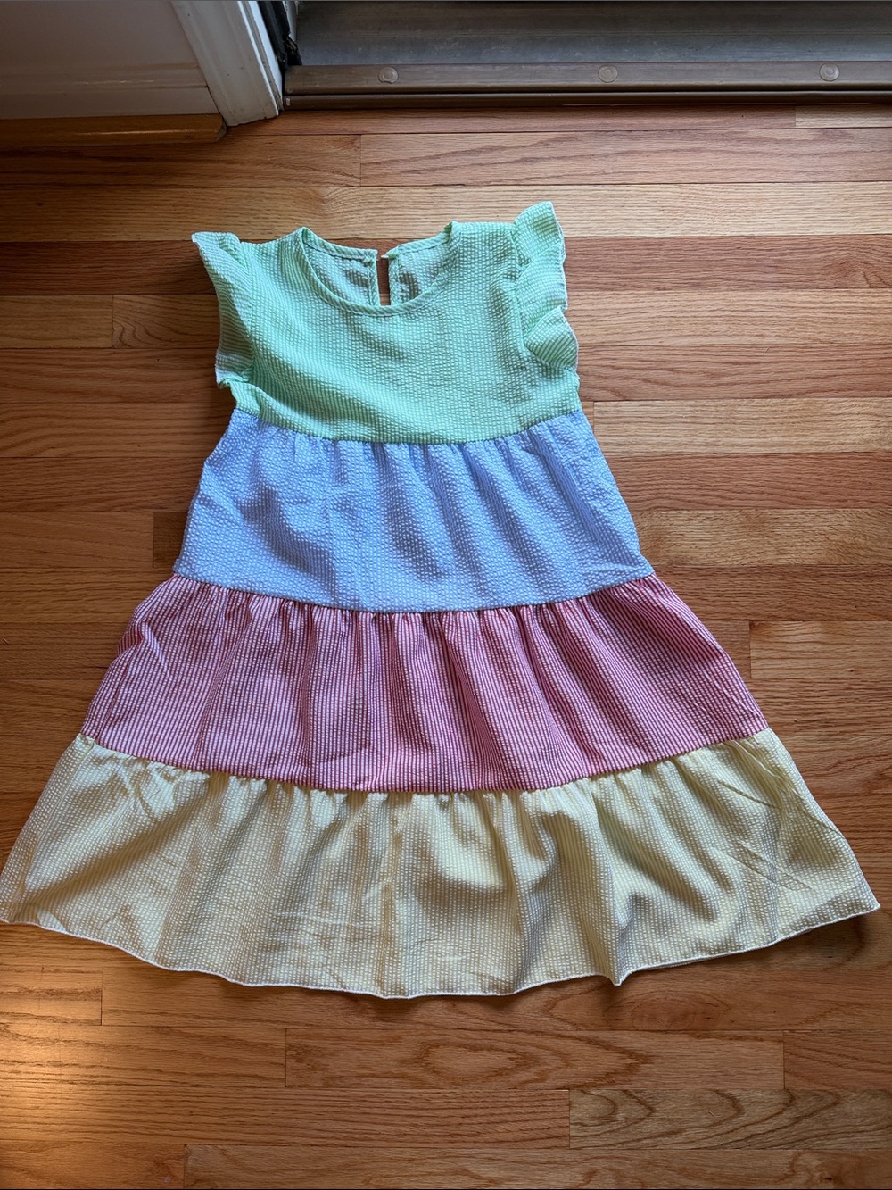 Girls' Pastel Tiered seer sucker Ruffle Dress - Mint, Blue, Pink & Yellow